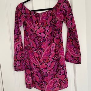 Aqua Mini Dress,  Off the Shoulder, Paisley